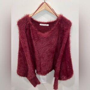 Altar'd State Burgundy Fuzzy Knit Pullover Sweater Women’s Size Large